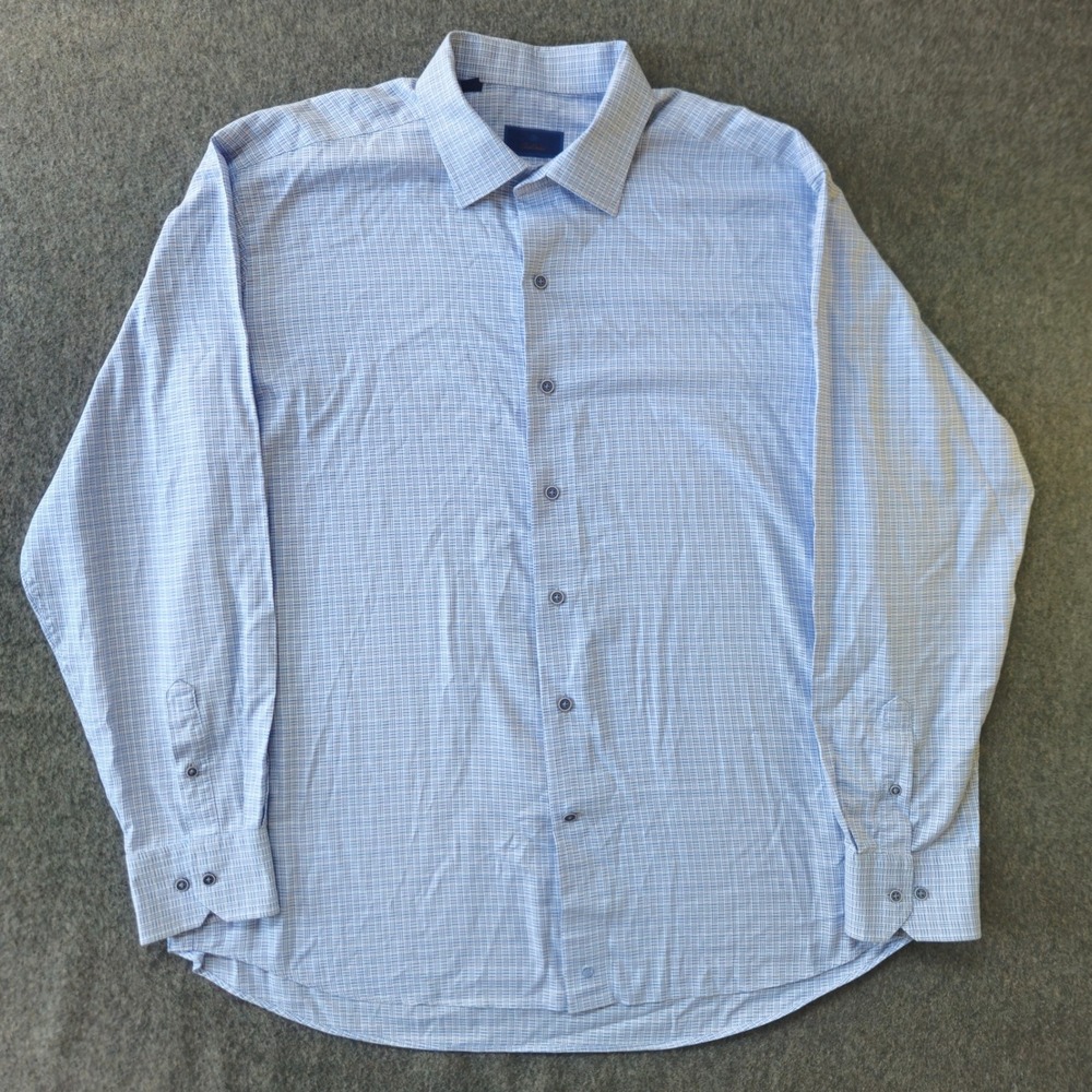 David Donahue Button Down Mens XL Blue White Crosshatch Long Sleeve EUC